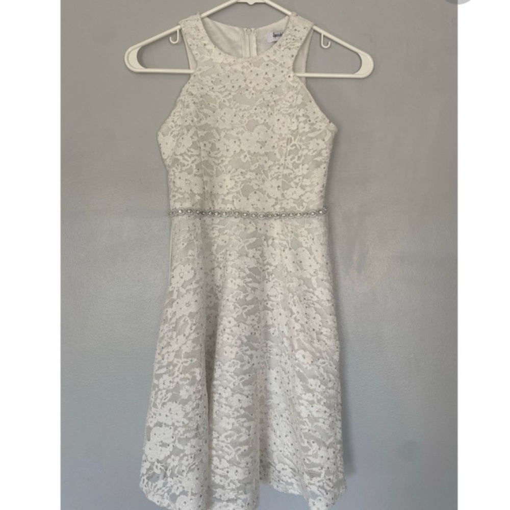 Girls White floral rhinestone dress formal (Size 10)